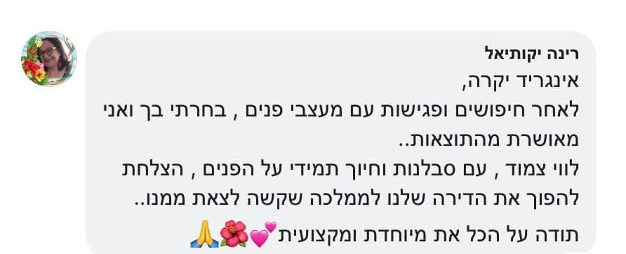 המלצה כתובה על תהליך עיצוב פנים עם אינגריד גואטה